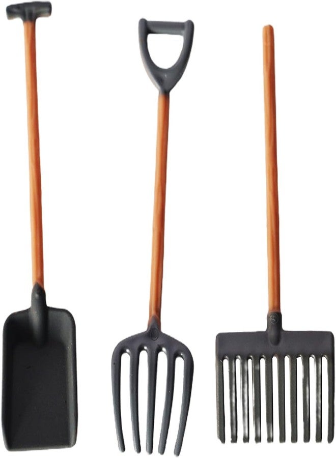 Zhuluck 3Pcs/Set Dollhouse Miniatures, 1/12 Scale Miniature Dollhouse Farm Tool Accessories, Plastic Mini Farm Tool Shovel Rake for Micro-Landscape Scene Lightweight Dollhouse Decor - Image 1